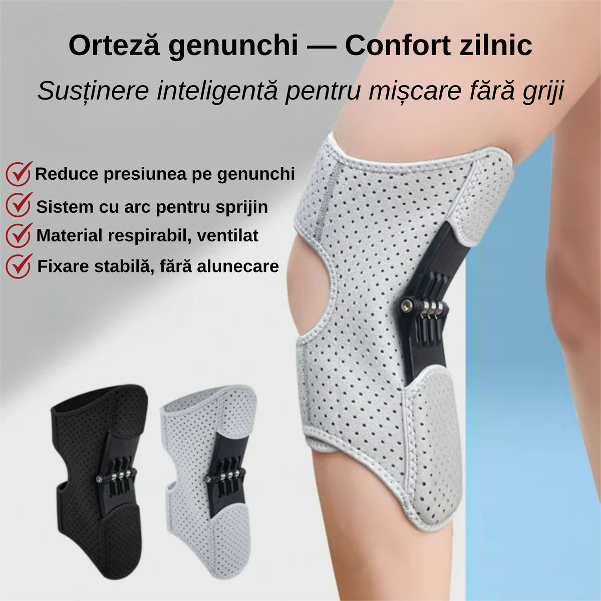 FlexSupport™ – Orteza pentru susținerea genunchiului. Suport și stabilitate, fixare reglabilă, material respirabil, NEGRU