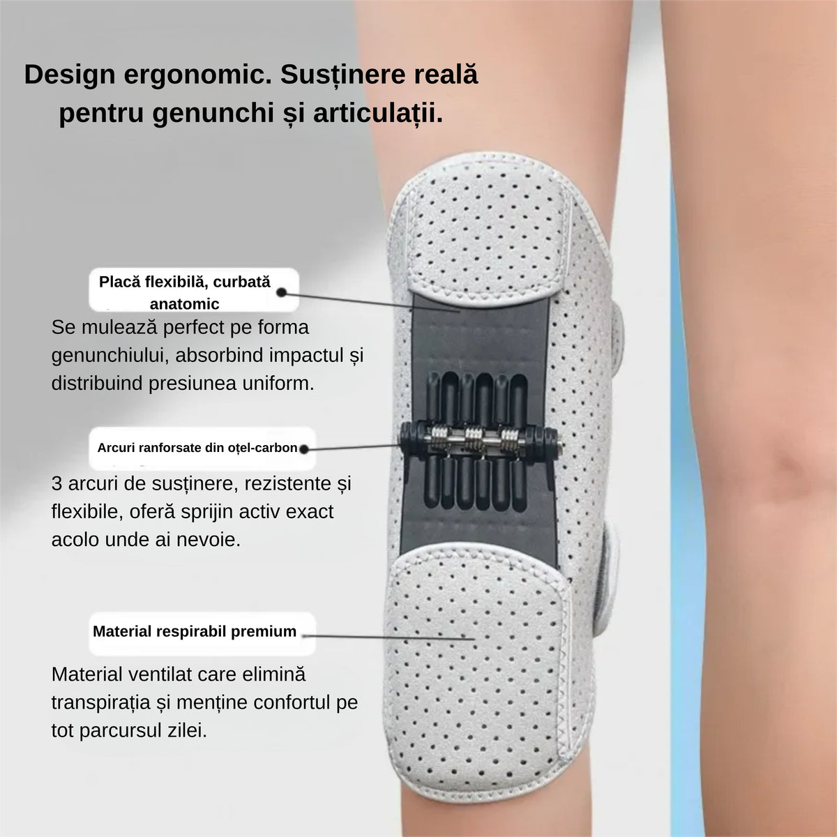 FlexSupport™ – Orteza pentru susținerea genunchiului. Suport și stabilitate, fixare reglabilă, material respirabil, NEGRU