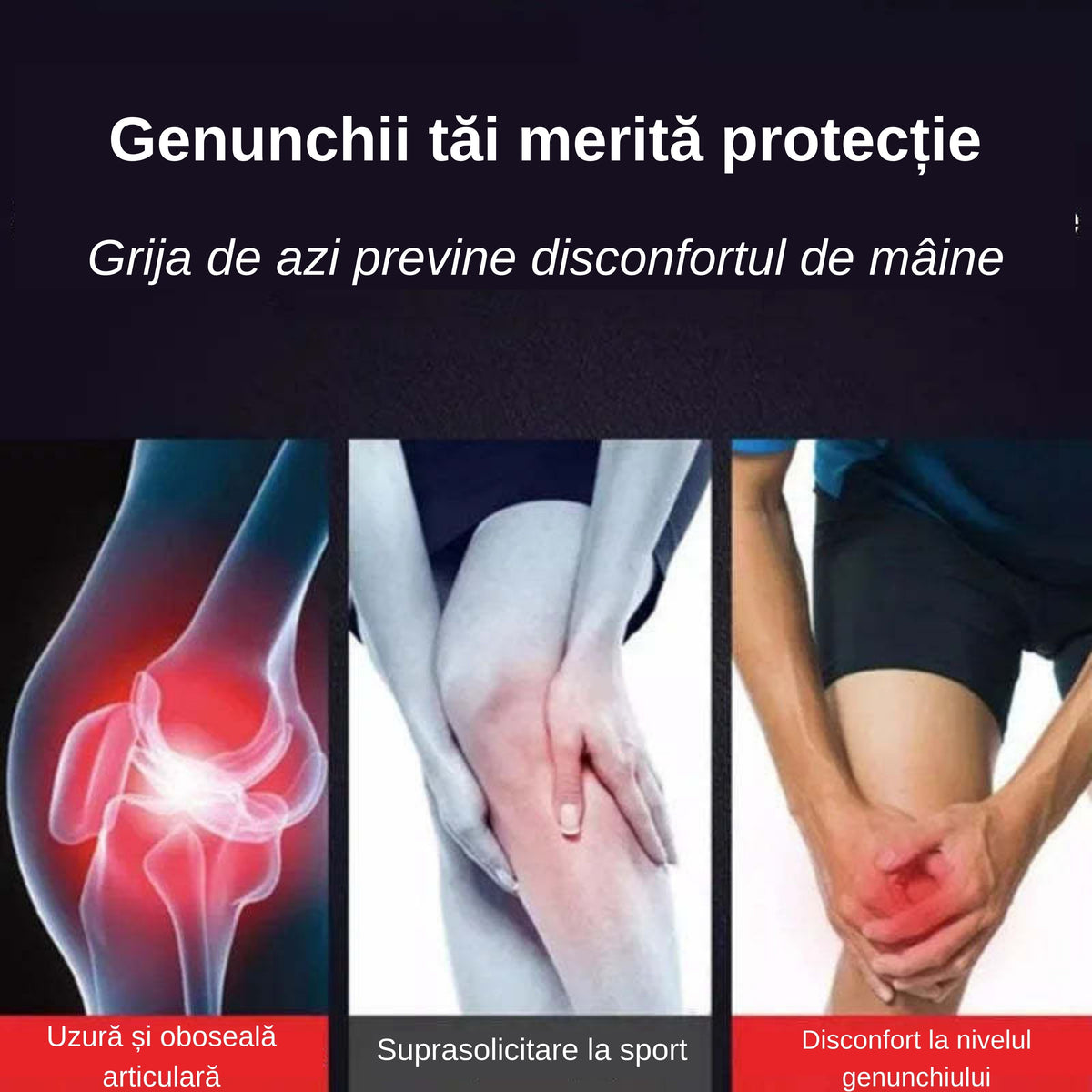 FlexSupport™ – Orteza pentru susținerea genunchiului. Suport și stabilitate, fixare reglabilă, material respirabil, NEGRU