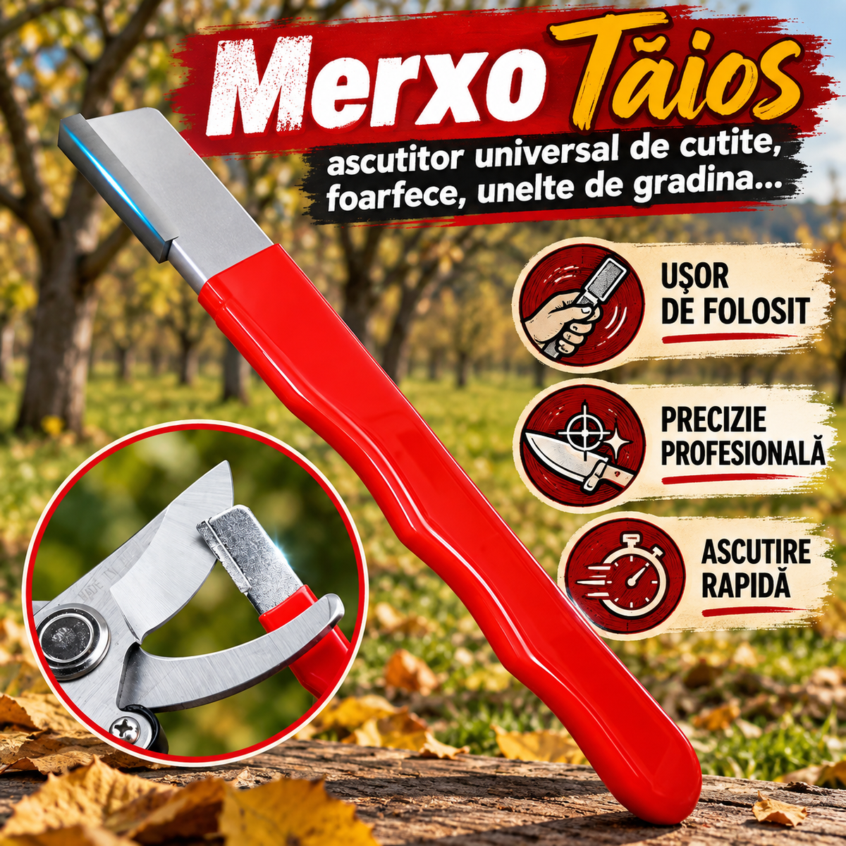 50% REDUCERE - Merxo Tăios™ - Ascutitor Universal de cutite,foarfece, unelte de gradina… 1+1 gratis