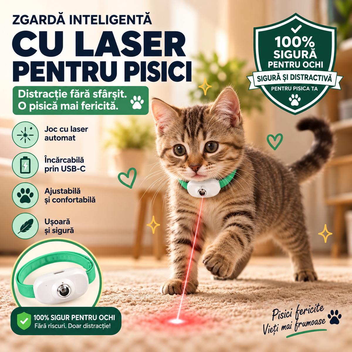 ZooMer - Zgardă interactivă cu lumină laser/LED